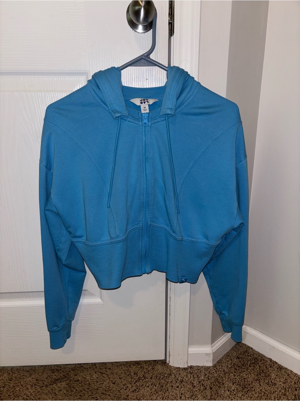 JoyLab Sky-Blue Cropped Zip Hoodie